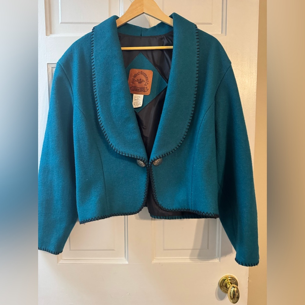 Mid-West Garment Co Teal Shawl Collar Blazer | Vintage Inspired Statement Jacket